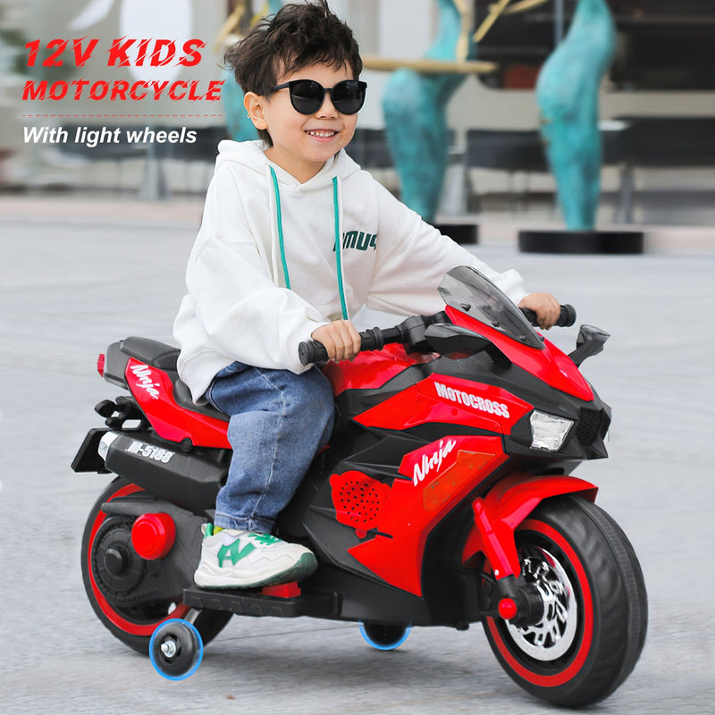 YIWA Electric Motorcycle Toys 12V Battery 2-Wheel Motorbike Kids Rechargeable Ride - Red