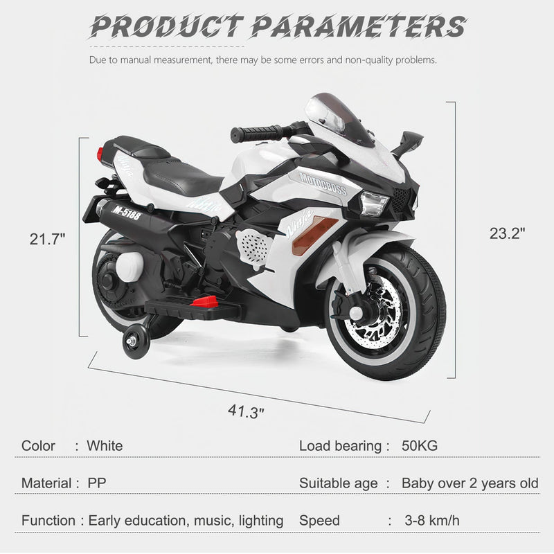 YIWA Electric Motorcycle Toys 12V Battery 2-Wheel Motorbike Kids Rechargeable Ride - Red
