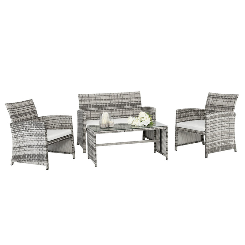 AMYOVE 4PCS Rattan Table Chairs Set Includes Arm Chairs Coffee Table Grey