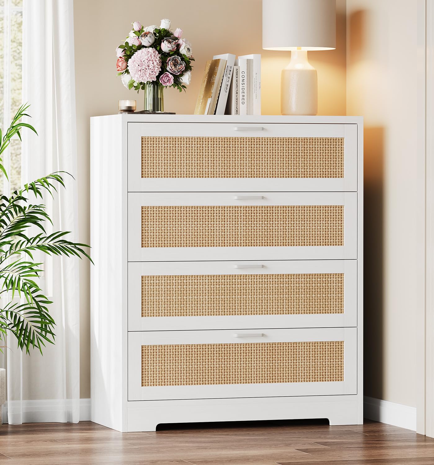 GAOMON 4 Drawer Dresser for Bedroom, Rattan Chest of Dressers, Modern