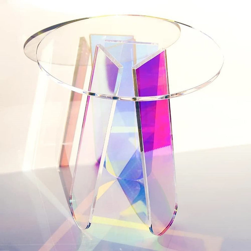 AMYOVE Acrylic Coffee Table Modern Round Glass End Table Side Table - Small