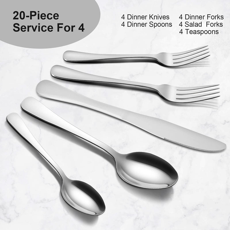 WHIZMAX 20 Piece S592 Stainless Steel Kitchen Flatware Set - Silver