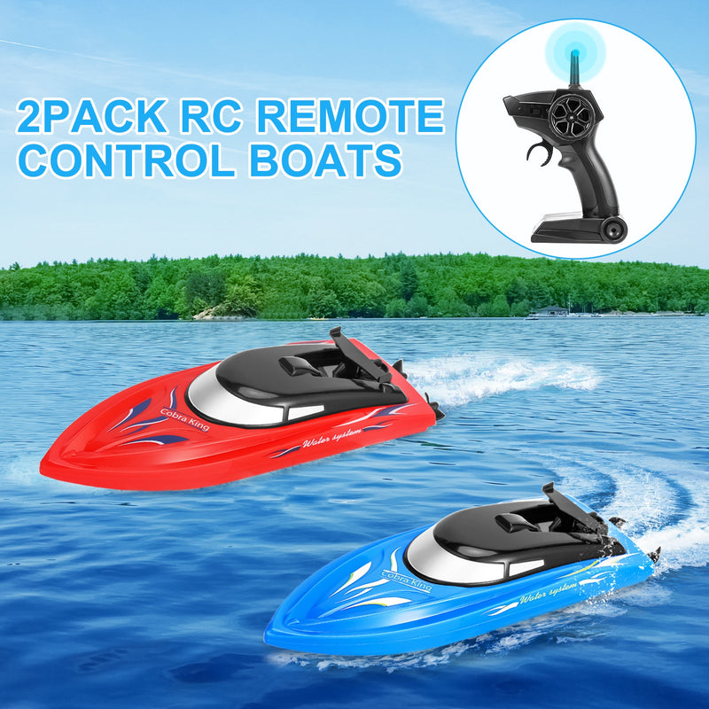 WHIZMAX 2PACK 10km/H 2.4G High Speed Remote Control Boats (Blue+Red)