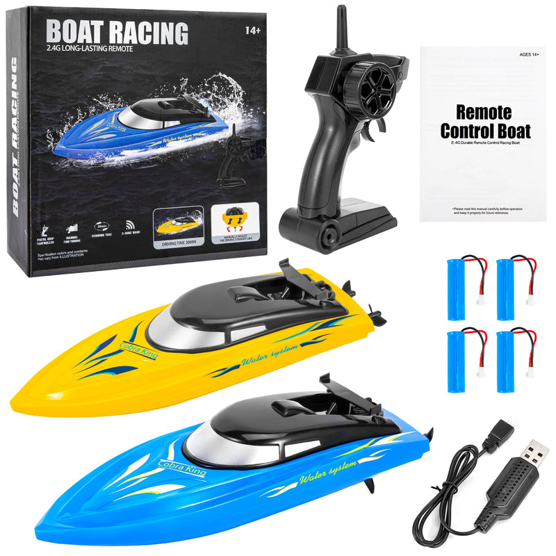 WHIZMAX 2PACK 10km/H 2.4G High Speed Remote Control Boats Blue+Yellow