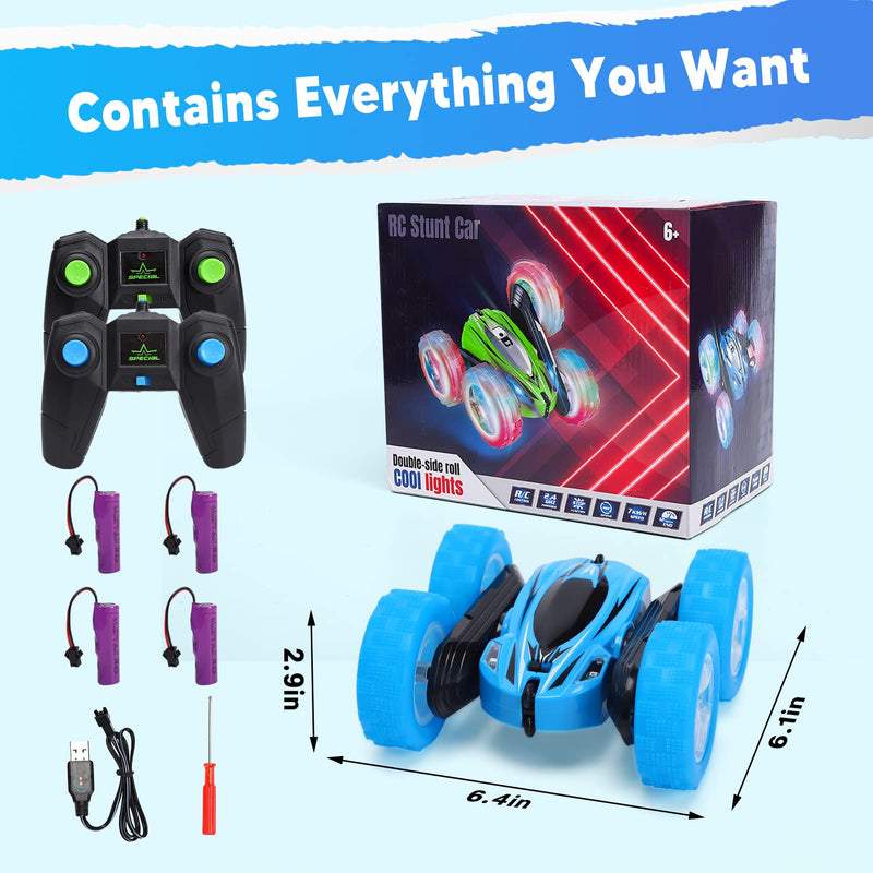 WHIZMAX 2PACK RC Stunt Car Remote Control Car with Wheel Lights Blue+Green