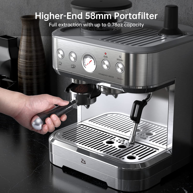 ZSTAR Espresso Machine with Milk Frother and Grinder 15 Bar Automatic Espresso Coffee Machine Coffee Maker