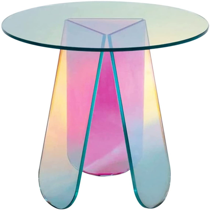 AMYOVE Acrylic Coffee Table Modern Round Glass End Table Side Table - Large