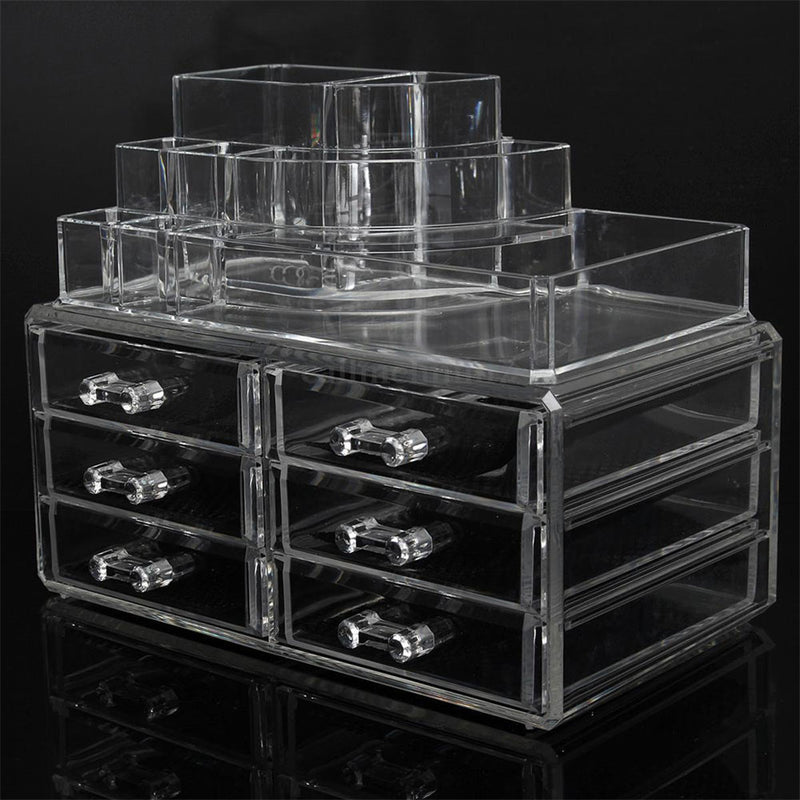 RONSHIN 2pcs/set Plastic Cosmetic Box Makeup Case 6-drawer Transparent