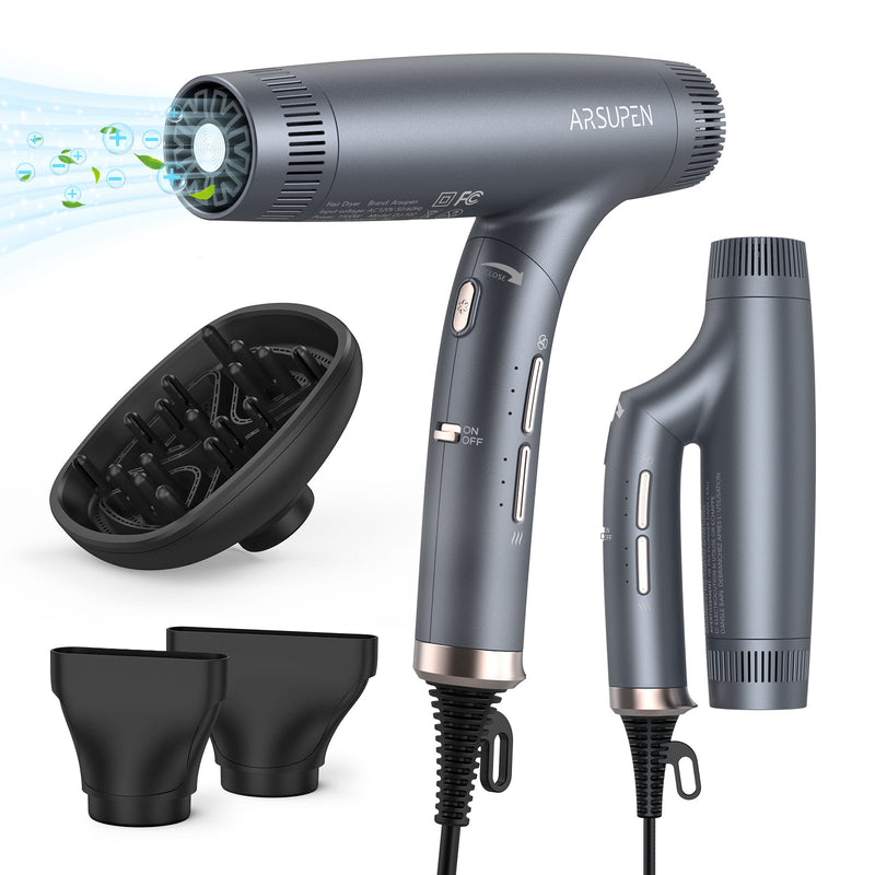 ARSUPEN Professional Hair Dryer Lightweight Foldable Dual Ionic Blow Dryer High Speed for Fast Drying
