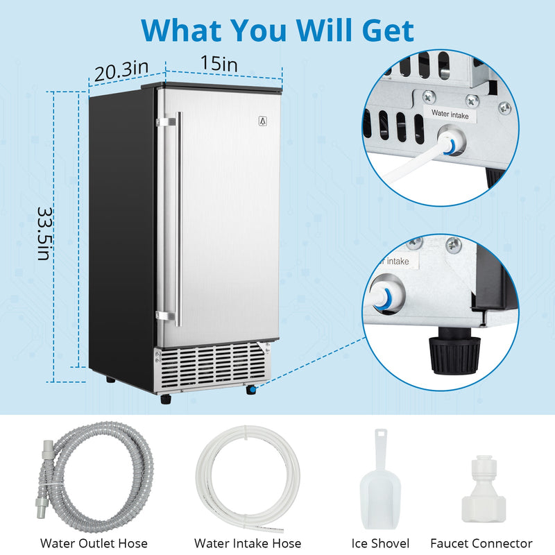 ACEKOOL 85Lbs Commercial Ice Maker Machine Stainless Steel Undercounter Freestanding Ice Maker