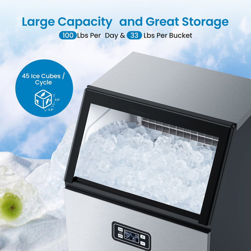 WHIZMAX 100LBS Commercial Ice Maker Machine Under Counter Stainless Steel Ice Machine