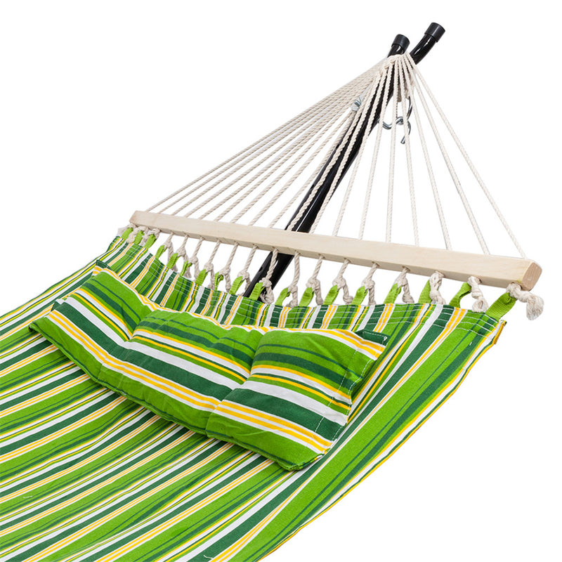 THBOXES 2 People Hammock with Wooden Poles Green Print Hanging Bed Green