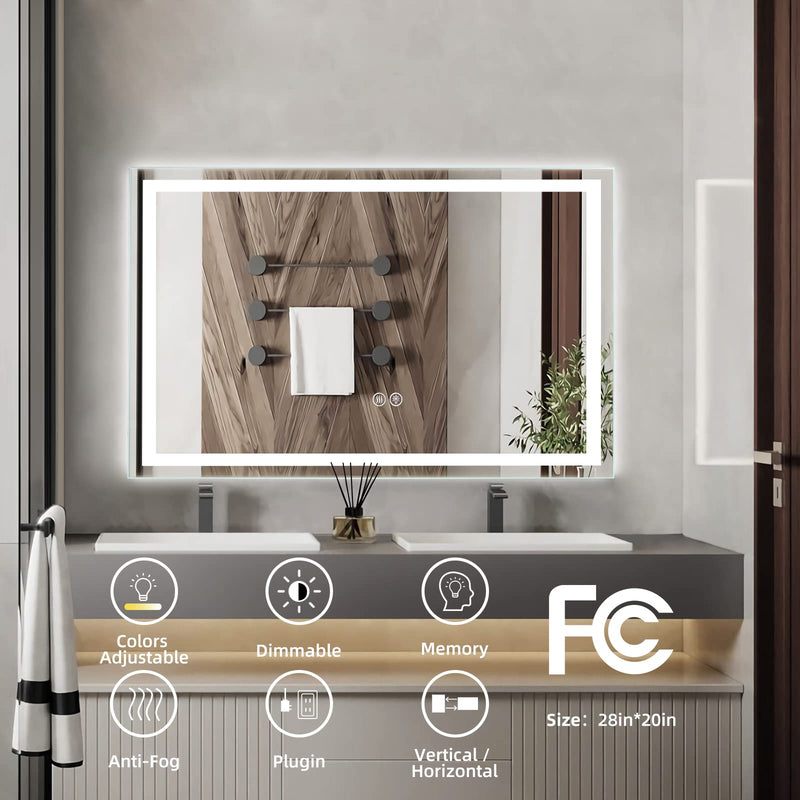 GARVEE LED Bathroom Mirror 20 x28  Large Dimmable Wall Mirrors with Front Backlight Anti Fog Shatter-Proof