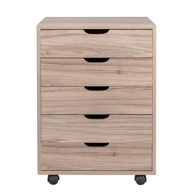 AMYOVE Wooden File Cabinet Five Drawers with 360 Degree Removable Wheels Coffee