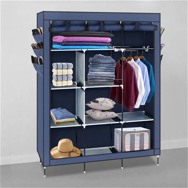 RONSHIN 69" Clothing Organizer Wardrobe Storage Closet Clothes Portable Wardrobe Navy Blue