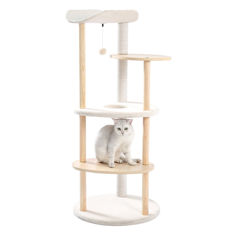 BEESCLOVER Multi-layer Cat Tree Modern Cat Tower Cat Scratching Post Jumping Platform Plush Hanging Ball