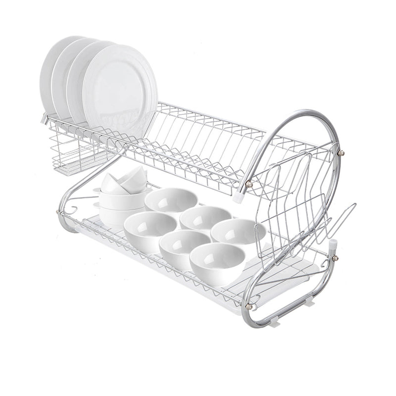 DISHYKOOKER 2 Tier Metal Dish Drainers S-Shaped Bowls Dishes Chopsticks Spoons Collection Shelf Racks
