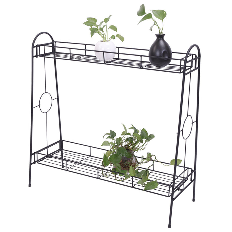 ALICIAN 2-tier Standing Plant Stand Round Pattern Plant Rack Black
