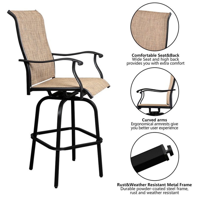 ALICIAN 2PCS Swivel Bar Chair Adjustable Long Service Life Patio Swivel Bar Stool