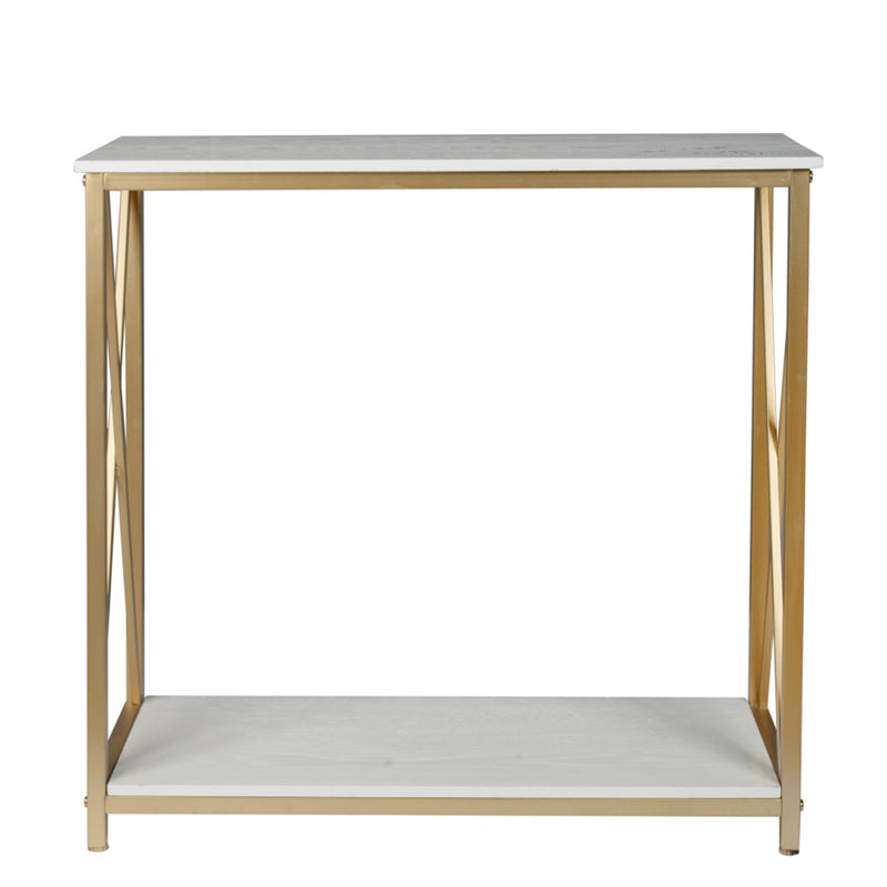 AMYOVE 2-Tier Console Table Space Saving Entry Table with Gold Metal Frame White Panel Top