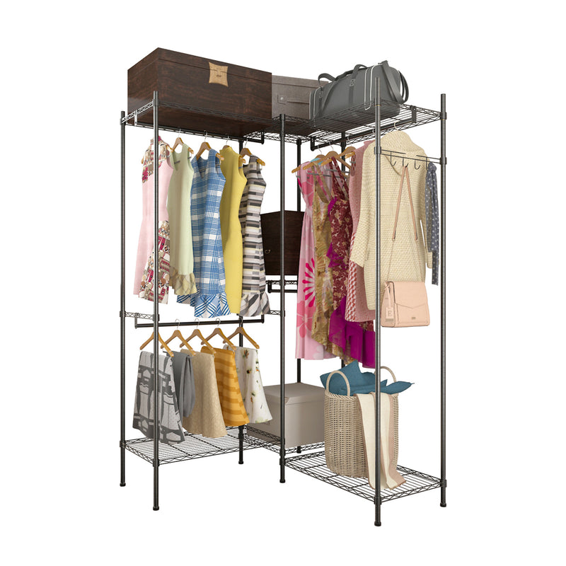RONSHIN Portable 4 Rows Clothes Rack with 7 Layers Shelves Garment Rack