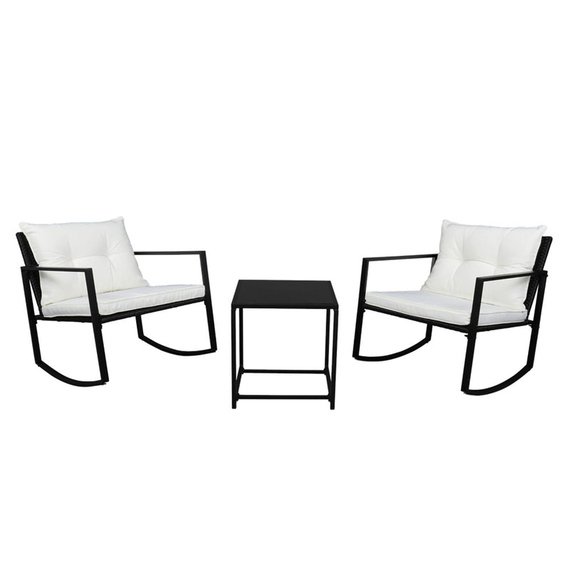 AMYOVE 3pcs Single Rocking Chair Coffee Table Set Comfortable Weather-Resistant UV-Resistant
