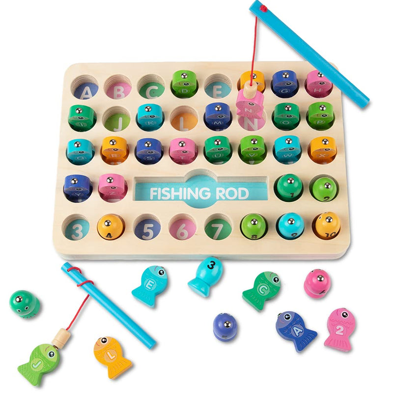 Wooden Magnetic Fishing Game, ABC Alphabet Learning Toys for Toddlers, Preschool Math Board Matching Games, Montessori Color Sorting Toy, Chritmas Birthday Gifts for Boys Girls