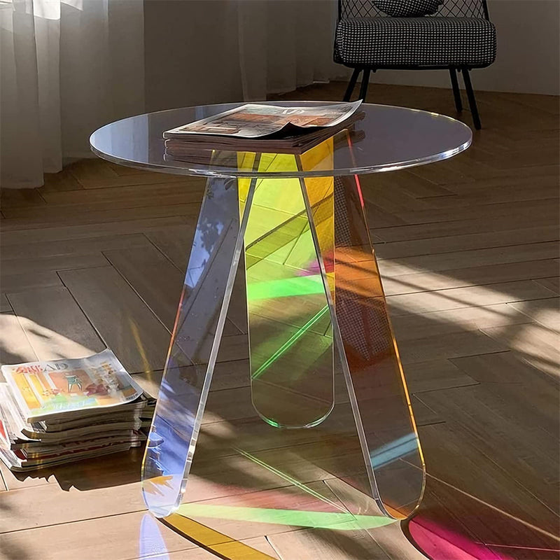 AMYOVE Acrylic Coffee Table Modern Round Glass End Table Side Table - Large