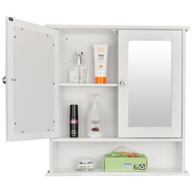 AMYOVE Bathroom Mirror Cabinet Shelf Waterproof Space Saving Wall Mounted Double Door Cabinet