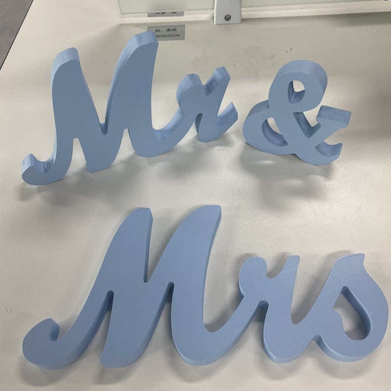 WHIZMAX 1 Set Wooden Mr And Mrs Letter Ornament Wedding Props Sky Blue
