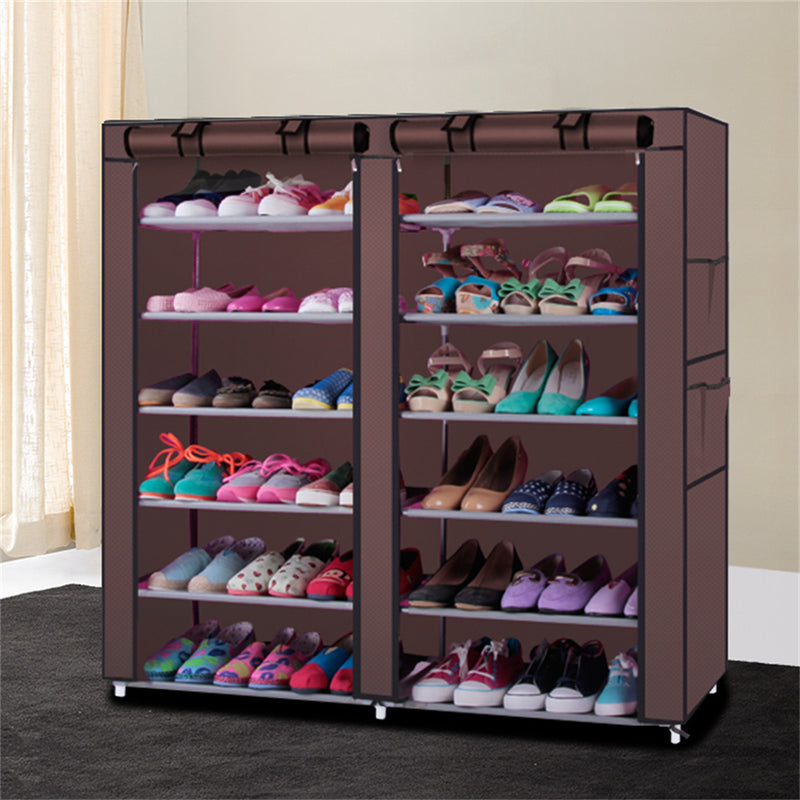 RONSHIN Shoe Cabinet 6-layer Double-row 12-Compartment Shoe Organizer Brown