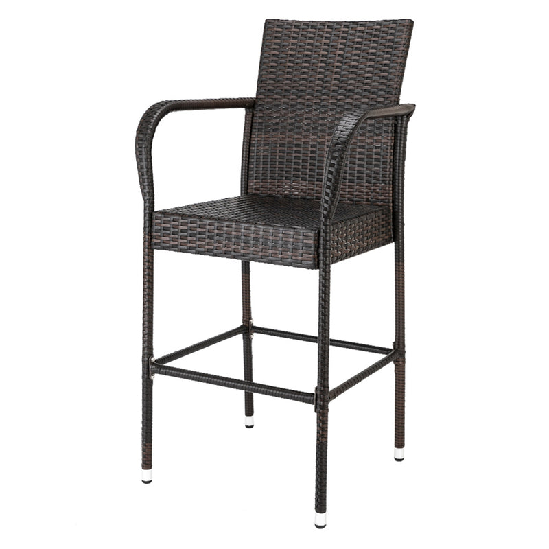 ALICIAN 2pcs Rattan Bar Chair Iron Frame Outdoor Chair Garden Furniture 53x53x120cm Brown