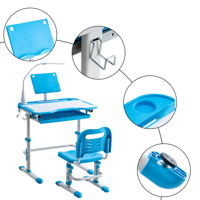 AMYOVE Kids Desk Chair Set Height Adjustable Student Study Desk Home Schooling Blue