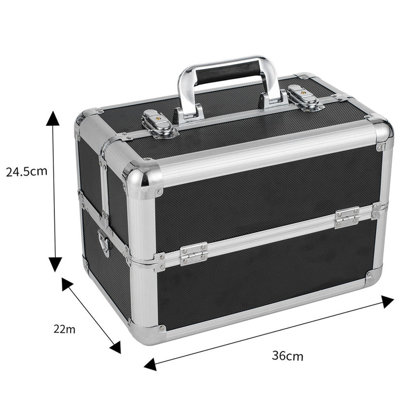 SHININGLOVE Double-open Cosmetic Storage Box Travel Beauty Cosmetic Case Black