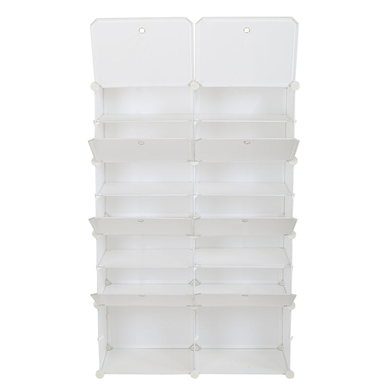 RONSHIN 2 Rows 7-tier 14 Grids Shoe Rack Organizer 40x30cm Cube Shoe Cabinet 72x32x122cm White