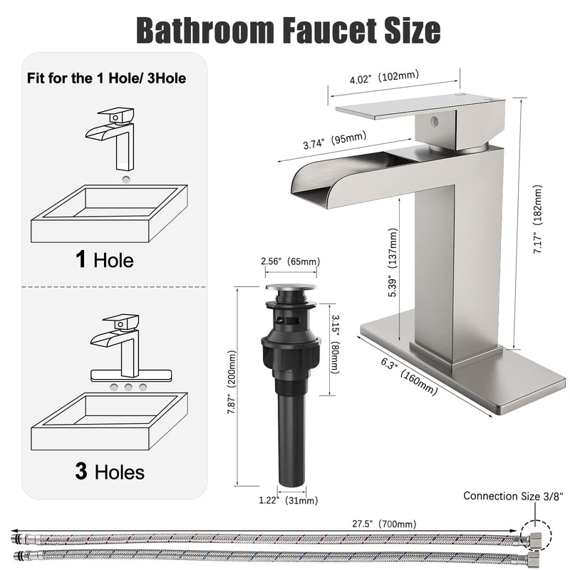 GARVEE Homfan Waterfull Single Handle Bathroom Faucet Brushed Nickel Short Handle Pull