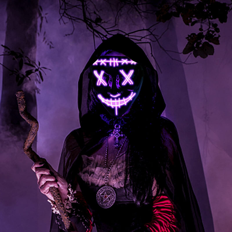 WHIZMAX Halloween 2pcs LED Mask Scary Mask Green Purple
