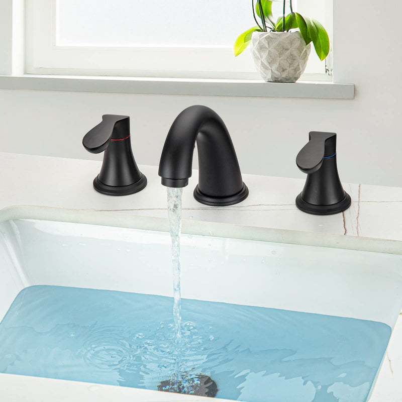 GARVEE Bathroom Faucet 8 Inch Bathroom Faucets for Sink 3 Hole Widespread Matte Black Bathroom Faucet