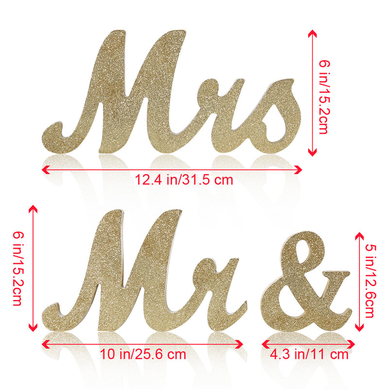 RONSHIN Vintage Style Gold Glitter Mr & Mrs Wooden Letters for Wedding Decoration