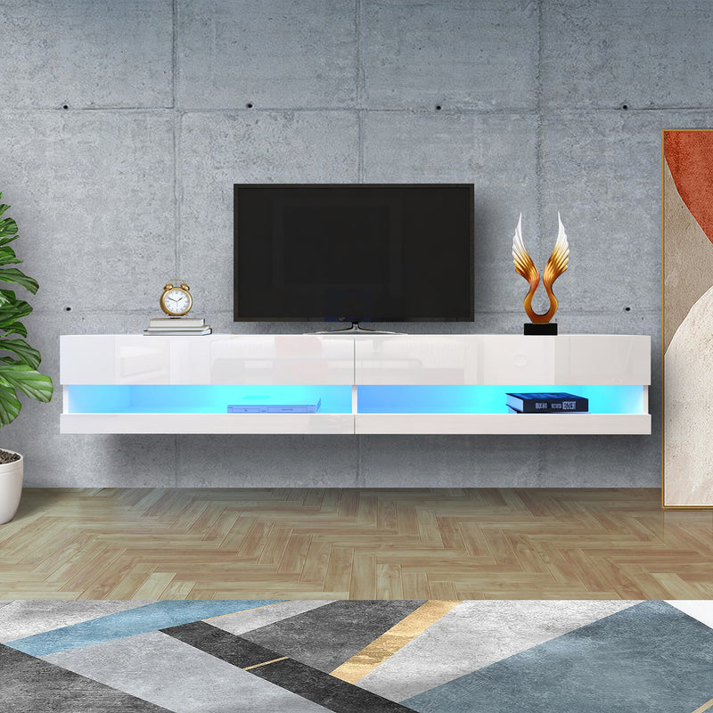 ALICIAN Wooden TV Cabinet Floating Space-Saving Wall-Mounted TV Stand with 20 Color Leds