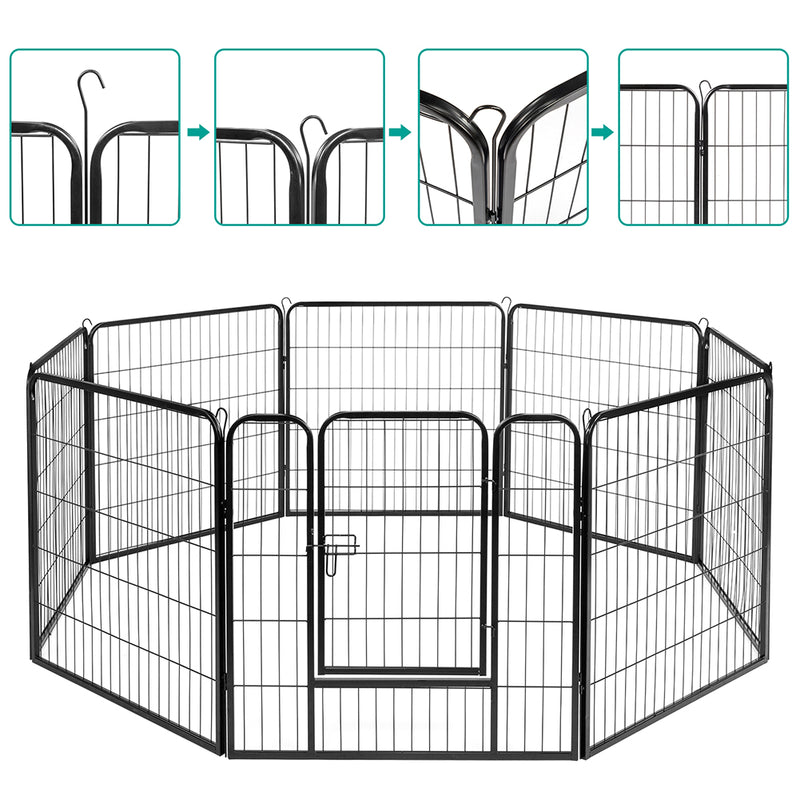 BEESCLOVER 8 Panel 31.5 inches Foldable Pet Playpen Heavy Duty Metal Exercise Fence