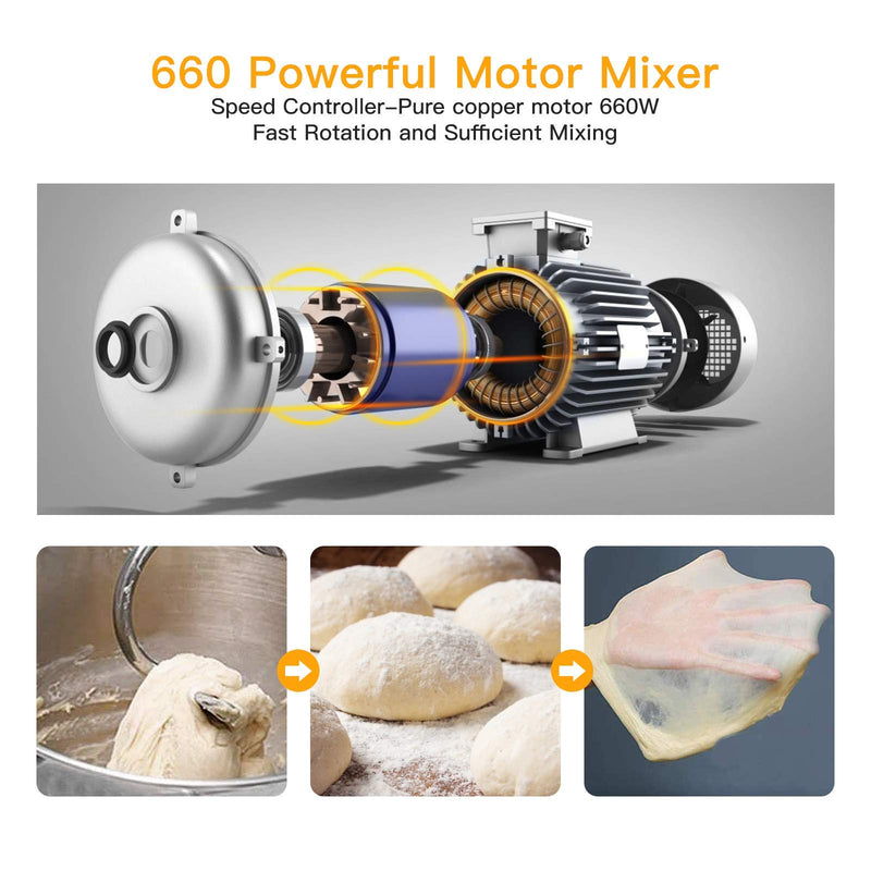 ACEKOOL Mixer MC1 660W 7.5 Quart 10 Speeds Tilt-Head Stand Mixer Silver US Plug