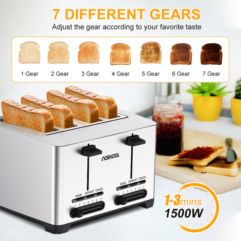 ACEKOOL Toaster TA1 Stainless Steel 4-Slice 7 Shades Toaster UK Plug
