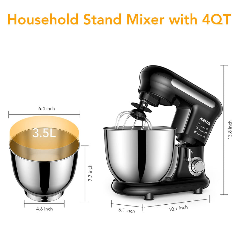 ACEKOOL Stand Mixer MC3 4QT 6 Speeds Tilt-Head Small Food Mixers EU Plug