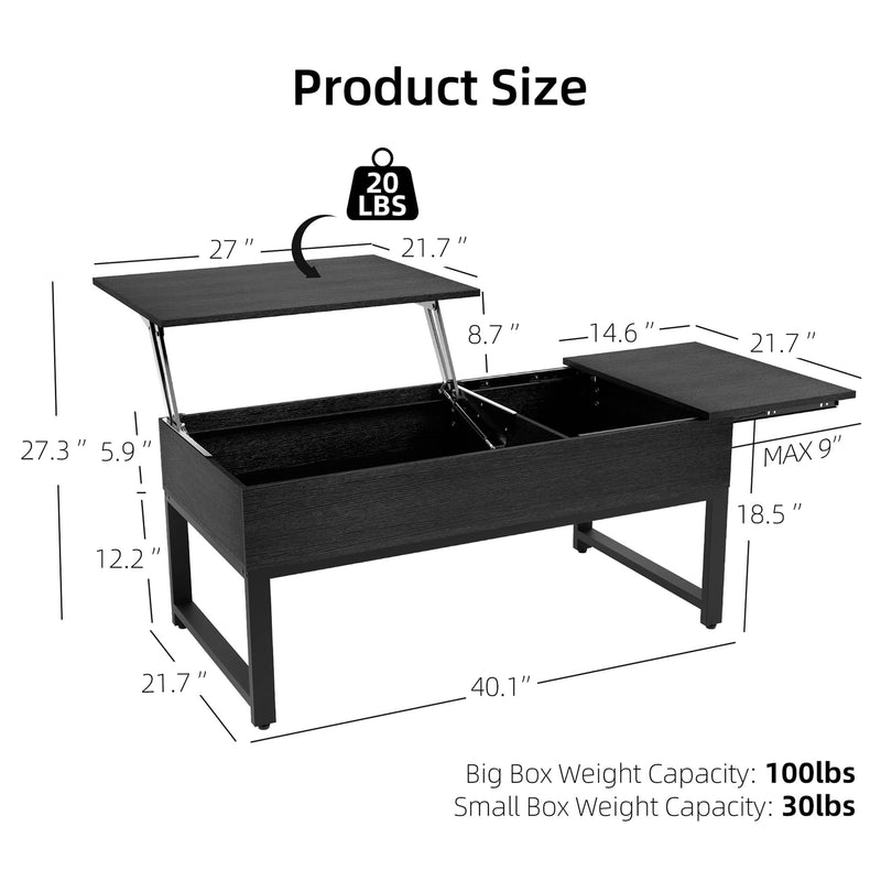 WHIZMAX Lift Top Coffee Table with Hidden Storage - Black