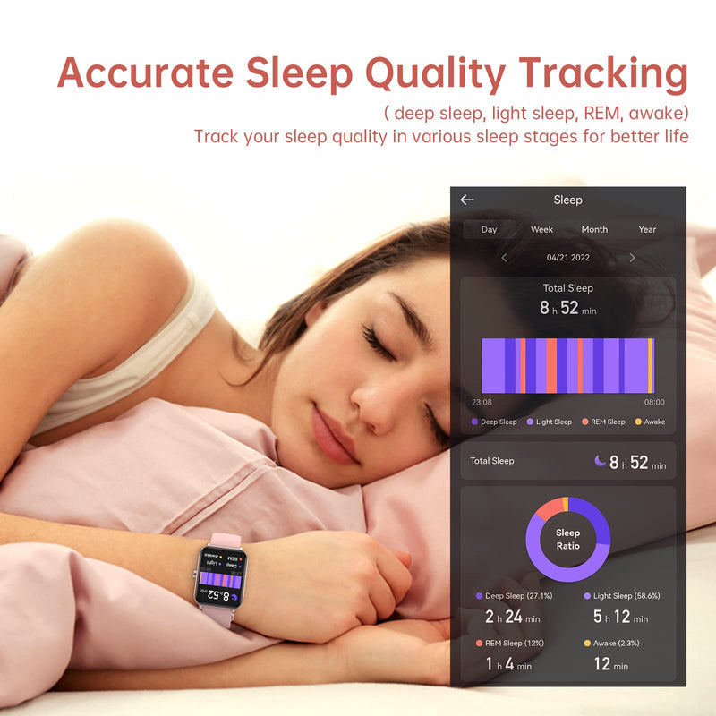 EUKER Smart Watch 1.69" Full Touch Screen Fitness Tracker Pink