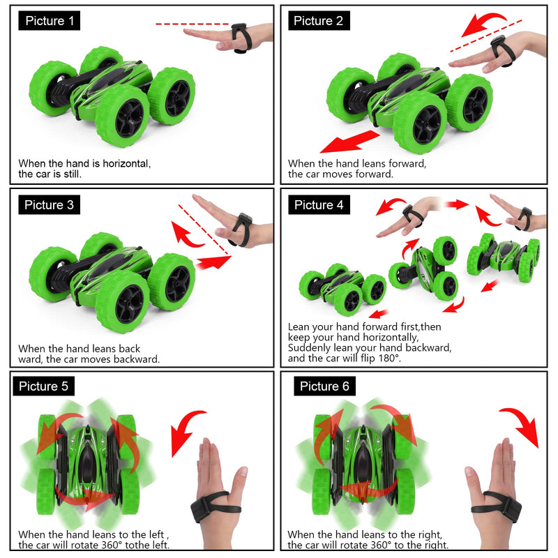 THINKMAX 2Pack RC Stunt Car Watch Gesture Sensor Car Green+Red