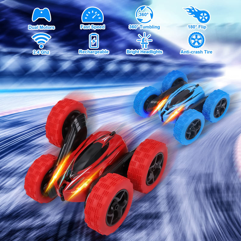 WHIZMAX 2pack RC Stunt Car Remote Control Car 1165A 360 Rotating Vehicle Blue & Red