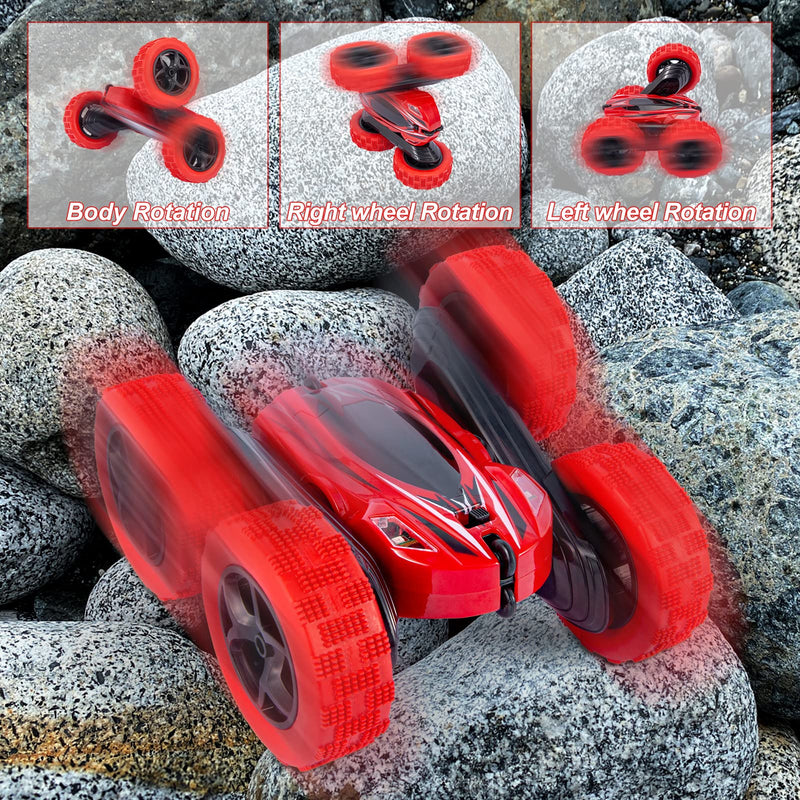 THINKMAX Remote Control Car 1165A RC Stunt Car Toy Double Sided 360 Rotating Vehicle Red