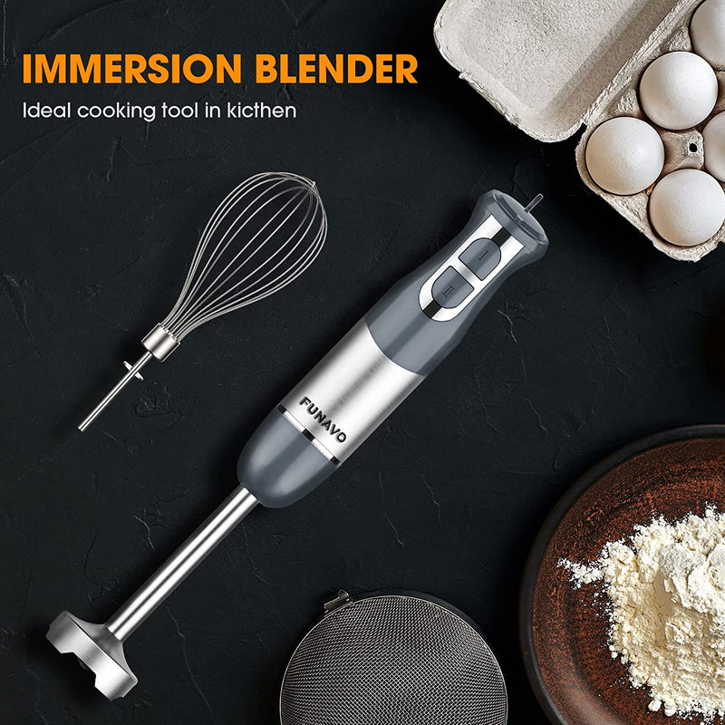 FUNAVO 5-in-1 Handheld Stick Blender Set 12 Speed Stainless Steel Mixer - Grey